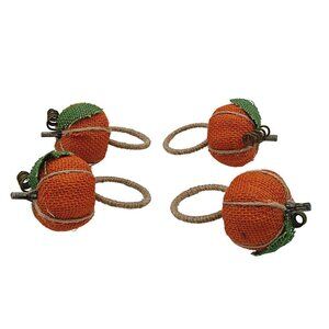 Lot 4 Pumpkin Woven Napkin Ring Holders Ornaments Table Holiday Fall Decoration